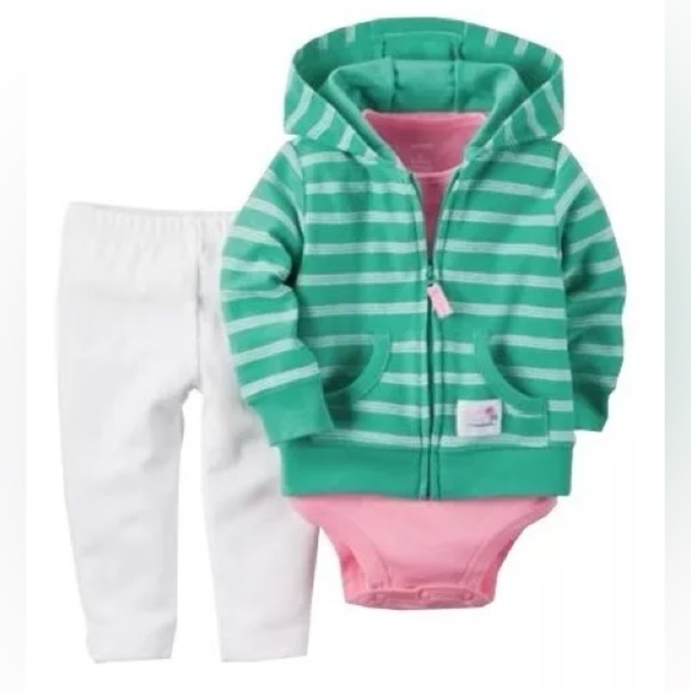 NWT Carter’s 3 Pc 100% Cotton Cardigan Set Size 3 Mths